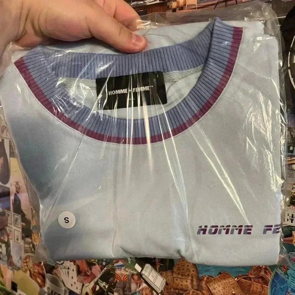 NWT Homme Femme Light Blue Purple Collar Tee Shirt